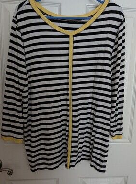 Striped Black & White Tunic with Yellow Trim